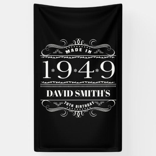 Gepersonaliseerde verjaardag 1949 voor mannen spandoek (Verticaal)