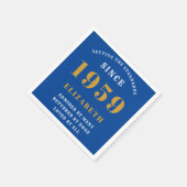 Gepersonaliseerde Verjaardag 1959 Blauw Goud Elega Servet (Hoek)