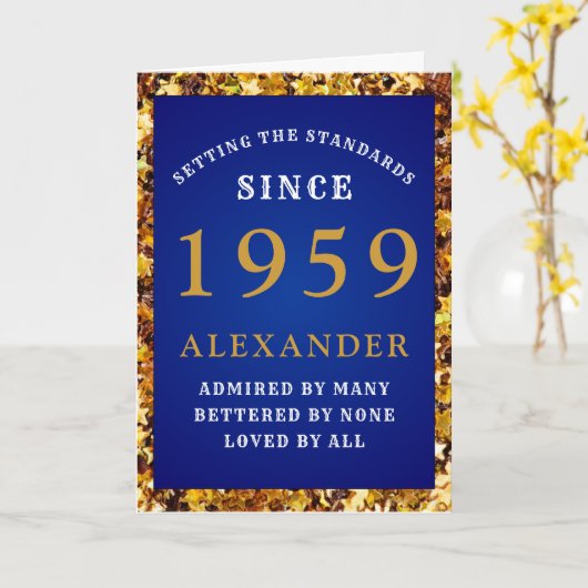 Gepersonaliseerde Verjaardag 1959 Naam Blue Gold G Kaart (Gele Bloem)