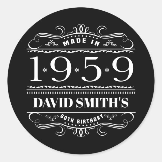 Gepersonaliseerde verjaardag 1959 voor mannen ronde sticker (Voorkant)