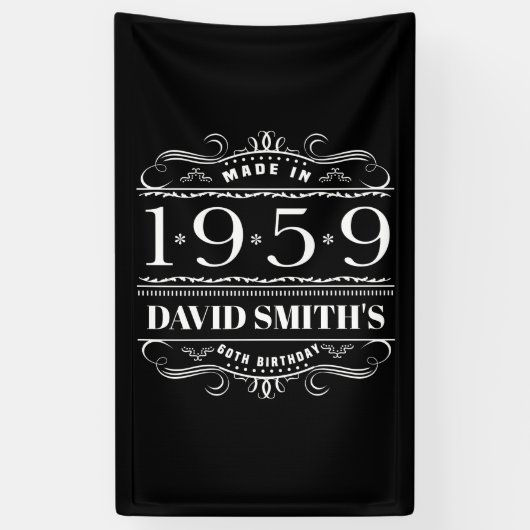 Gepersonaliseerde verjaardag 1959 voor mannen spandoek (Verticaal)
