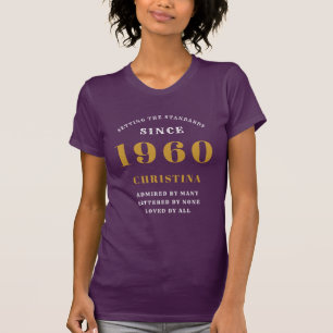 Gepersonaliseerde Verjaardag 1960 Paarse Gouden Da T-shirt