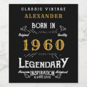 Gepersonaliseerde verjaardag 1960 Voeg Jouw naam L Wijn Etiket (Enkel label)