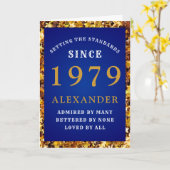 Gepersonaliseerde Verjaardag 1979 Blauw Goud Glitt Kaart (Gele Bloem)