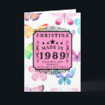 Gepersonaliseerde Verjaardag 1989 Vlinder Jouw naa Kaart<br><div class="desc">The beauty of butterflies with the softness of water cocakes this a special birthday card design. Easy to edit text.</div>
