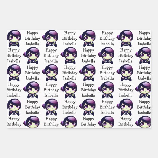 Gepersonaliseerde verjaardag Anime Gaming en Pizza Inpakpapier Vel (Voorkant)
