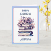 Gepersonaliseerde Verjaardag Antiek Boeken en Roze Kaart (Gele Bloem)