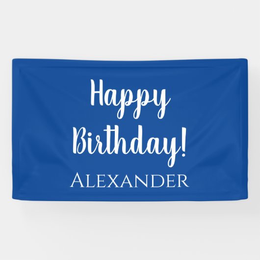 Gepersonaliseerde verjaardag Blauw Gelukkige Verja Spandoek (Horizontaal)