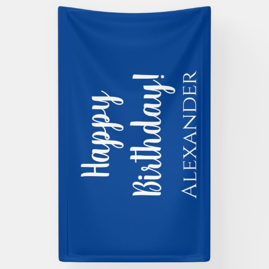Gepersonaliseerde verjaardag Blauw Gelukkige Verja Spandoek (Verticaal)