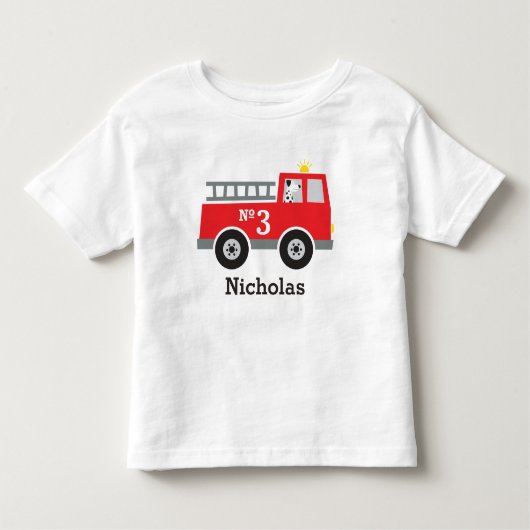 Gepersonaliseerde verjaardag brandweerwagen kinder shirts (Voorkant)