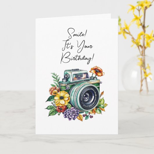 Gepersonaliseerde verjaardag |  camera kaart (Gele Bloem)