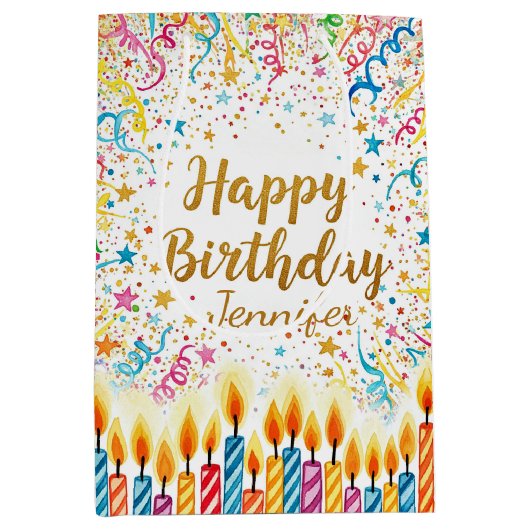 Gepersonaliseerde verjaardag confetti plezier medium cadeauzakje (Voorkant)