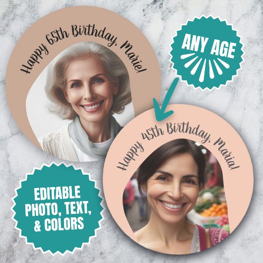 Gepersonaliseerde Verjaardag Foto Naam Elke Leefti Ronde Sticker