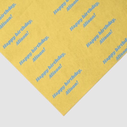 Gepersonaliseerde verjaardag geel tissuepapier (Detail)