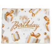 Gepersonaliseerde Verjaardag goud en witte Strepen Groot Cadeauzakje (Voorkant)
