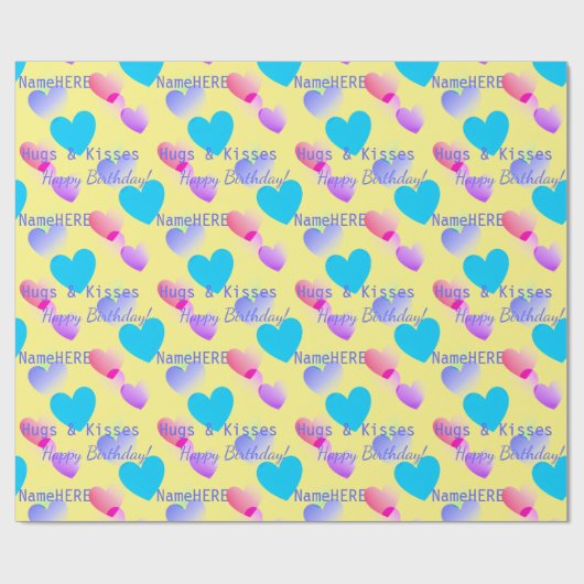 Gepersonaliseerde Verjaardag Harten Knuffels & Kus Cadeaupapier (Vlak)