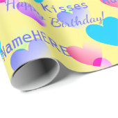 Gepersonaliseerde Verjaardag Harten Knuffels & Kus Cadeaupapier (Rol Hoek)