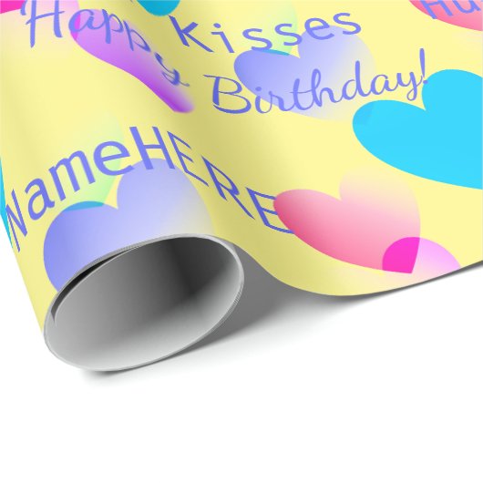 Gepersonaliseerde Verjaardag Harten Knuffels & Kus Cadeaupapier (Rol Hoek)