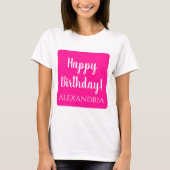 Gepersonaliseerde verjaardag Hot Pink Happy Birthd T-shirt (Voorkant)