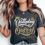 Gepersonaliseerde verjaardag koningin aangepaste m t-shirt<br><div class="desc">Stap in de verjaardagsviering in stijl met ons gepersonaliseerde verjaardagskoningin Custom Matching Party T-Shirt - de perfecte kleding voor de koningin en haar team! Deze script bijpassende verjaardagsfeestjes zijn ontworpen voor een leuk en modieus shirt, ideaal voor familiefoto's, verjaardagsgroepsuitjes of een meisjesverjaardagsreis. Vervaardigd met aandacht voor detail, zijn deze verjaardagsploeg...</div>