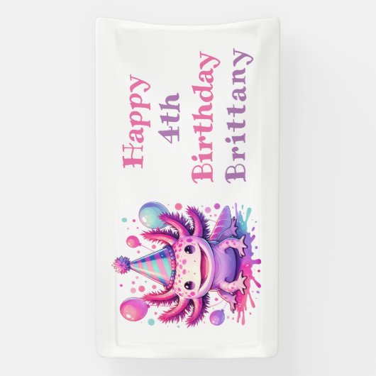 Gepersonaliseerde verjaardag Meisje | Anime Axolot Spandoek (Verticaal)