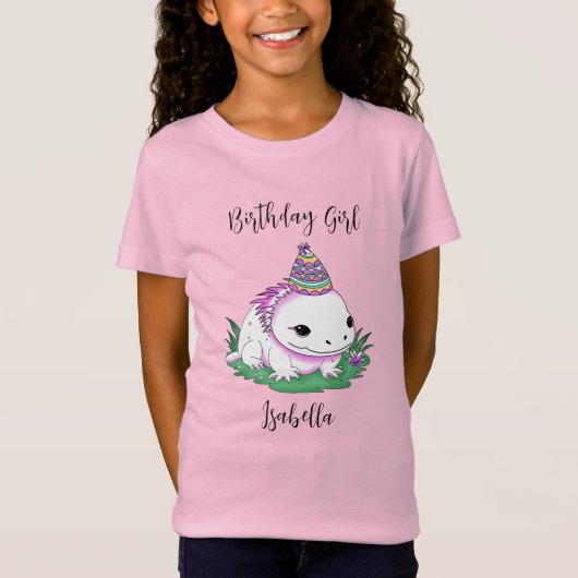 Gepersonaliseerde verjaardag meisje axolotl t-shirt (Voorkant)