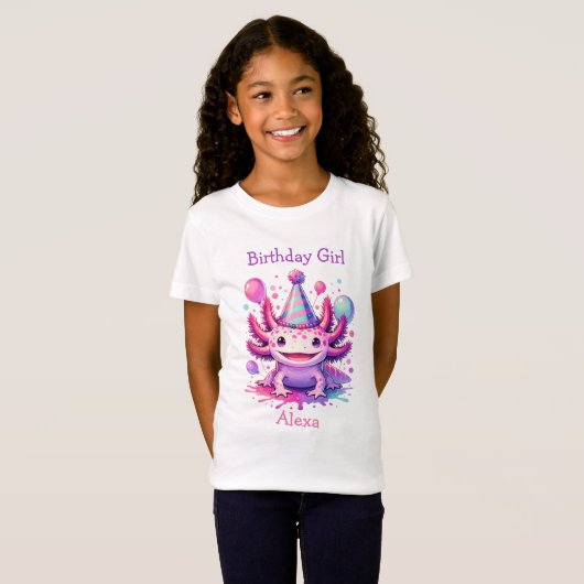 Gepersonaliseerde verjaardag Meisje | Axolotl them T-shirt (Voorkant volledig)