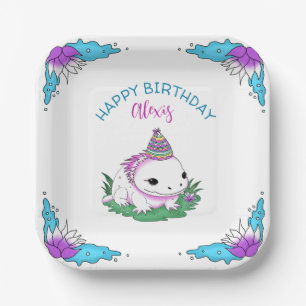 Gepersonaliseerde verjaardag meisje axolotl thema papieren bordje