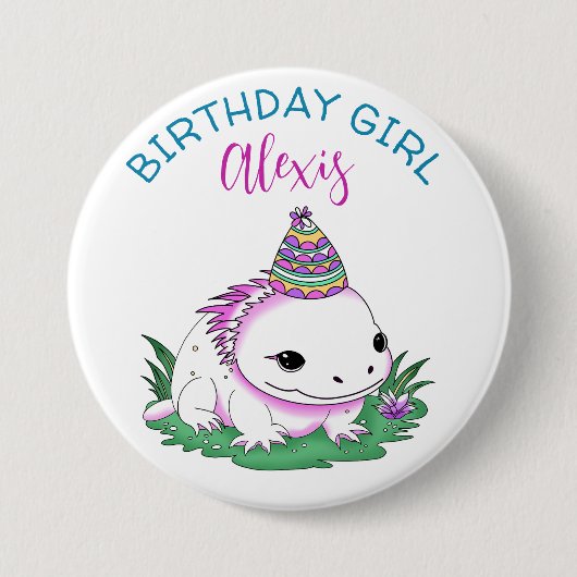 Gepersonaliseerde verjaardag meisje axolotl thema ronde button 7,6 cm (Voorkant)
