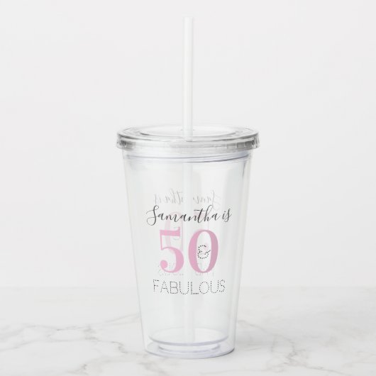 Gepersonaliseerde Verjaardag Modern Roze 50 en Fab Acryl Drinkbeker (Voorkant)