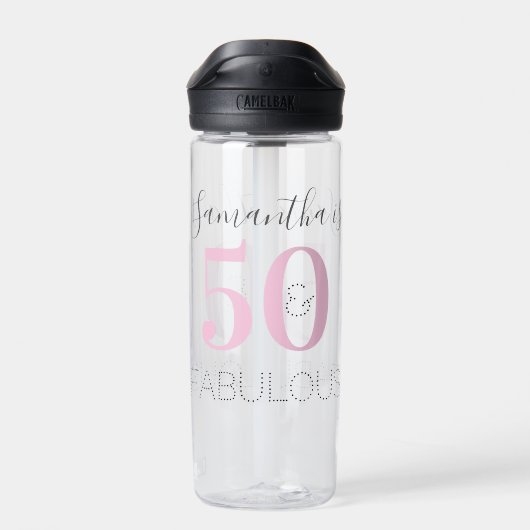 Gepersonaliseerde Verjaardag Modern Roze 50 en Fab Waterfles (Achterkant)