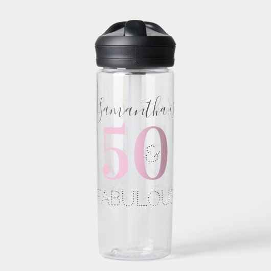 Gepersonaliseerde Verjaardag Modern Roze 50 en Fab Waterfles (Voorkant)