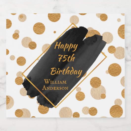 Gepersonaliseerde verjaardag Moderne zwarte en gou Sparkling Wijnetiket (Enkel label)