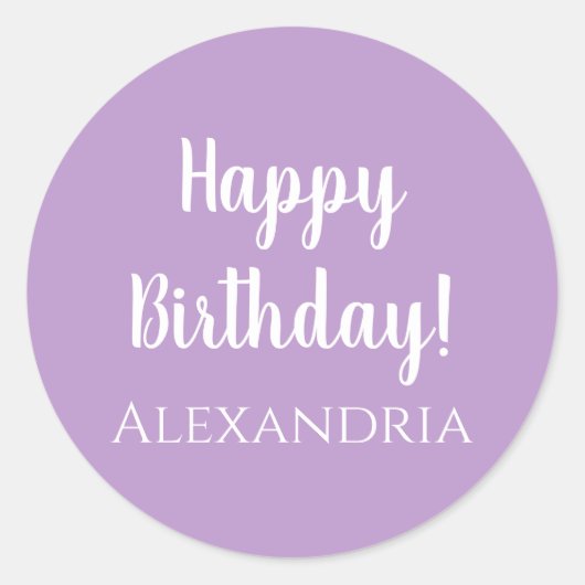 Gepersonaliseerde Verjaardag Paarse Lila Happy Bir Ronde Sticker (Voorkant)
