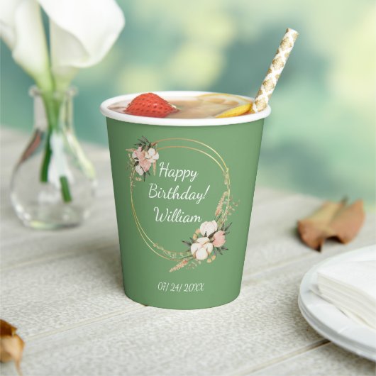 Gepersonaliseerde Verjaardag Party Bloemen Spray G Papieren Bekers (Insitu)