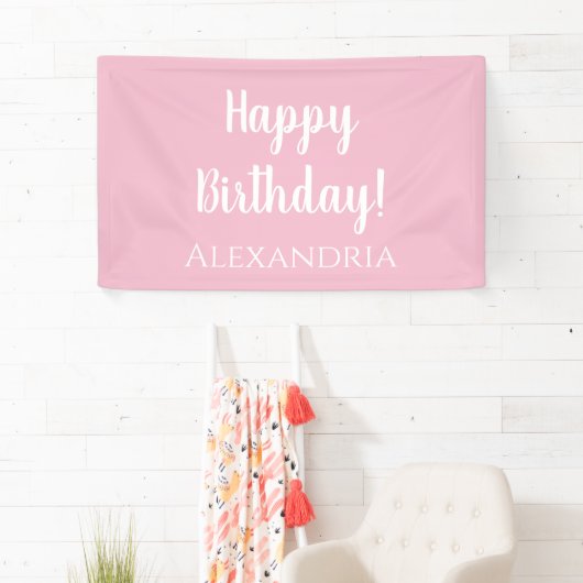 Gepersonaliseerde verjaardag Pastel Roze Gelukkige Spandoek (Insitu)