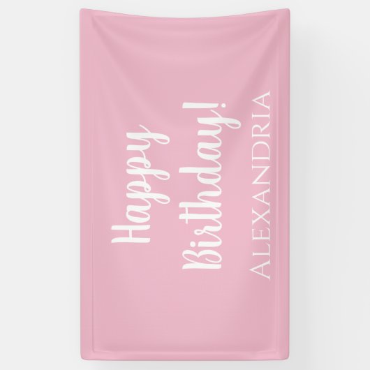 Gepersonaliseerde verjaardag Pastel Roze Gelukkige Spandoek (Verticaal)
