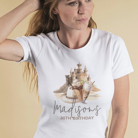 Gepersonaliseerde verjaardag Pastel Sand Beach Par T-shirt