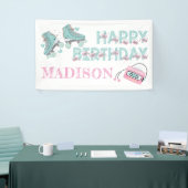 Gepersonaliseerde verjaardag rolschaatspastel spandoek (Beurs)