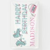 Gepersonaliseerde verjaardag rolschaatspastel spandoek (Verticaal)