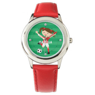 Gepersonaliseerde verjaardag Rood en Wit Voetbal M Horloge