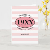 Gepersonaliseerde Verjaardag Roze Meisje Gestreep Kaart (Gele Bloem)
