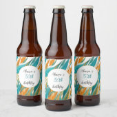 Gepersonaliseerde Verjaardag Turquoise Oranje Wate Bier Etiket (Flessen)