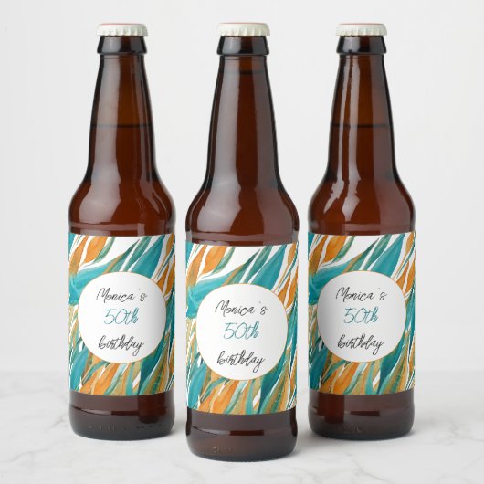 Gepersonaliseerde Verjaardag Turquoise Oranje Wate Bier Etiket (Flessen)