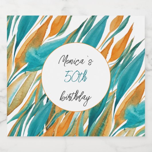 Gepersonaliseerde Verjaardag Turquoise Oranje Wate Bier Etiket (Enkel label)