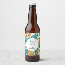 Gepersonaliseerde Verjaardag Turquoise Oranje Wate Bier Etiket