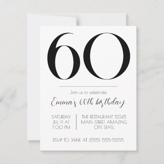 Gepersonaliseerde Verjaardag Uitnodiging Zwart-wit (Voorkant)