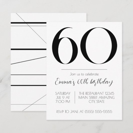 Gepersonaliseerde Verjaardag Uitnodiging Zwart-wit (Voorkant / Achterkant)