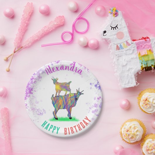 Gepersonaliseerde verjaardag van geiten papieren bordje (Feest)