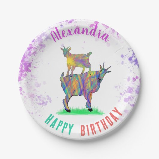 Gepersonaliseerde verjaardag van geiten papieren bordje (Voorkant)